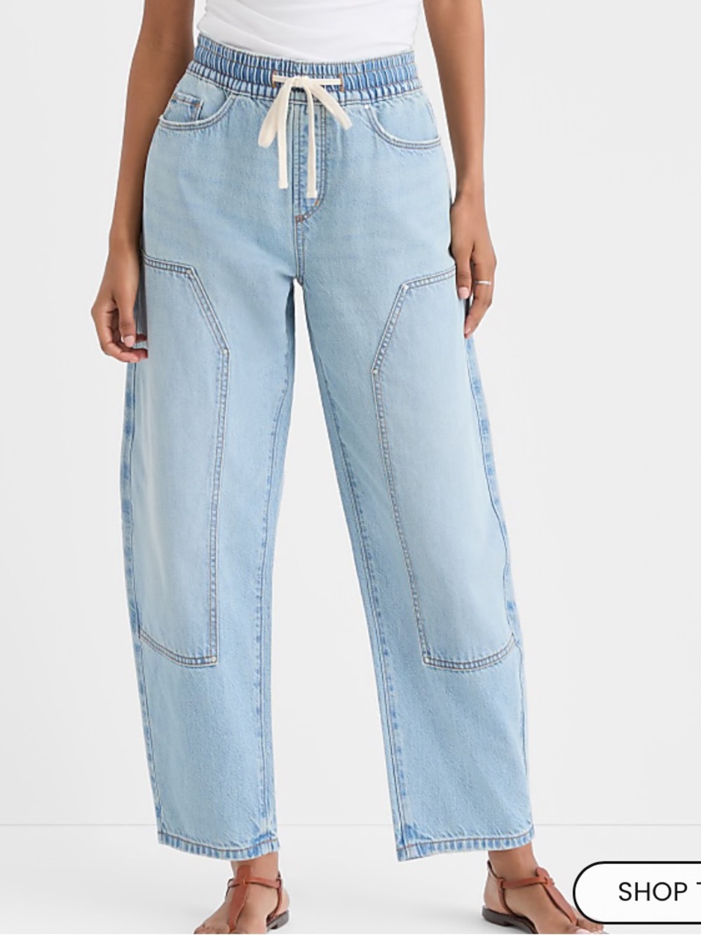 Ann Taylor loft Rivete Utility High Rise Pull On Jeans in Light Wash Indigo